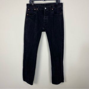 Levi's Black Denim 501 Button Fly Straight Leg Jeans 34x34